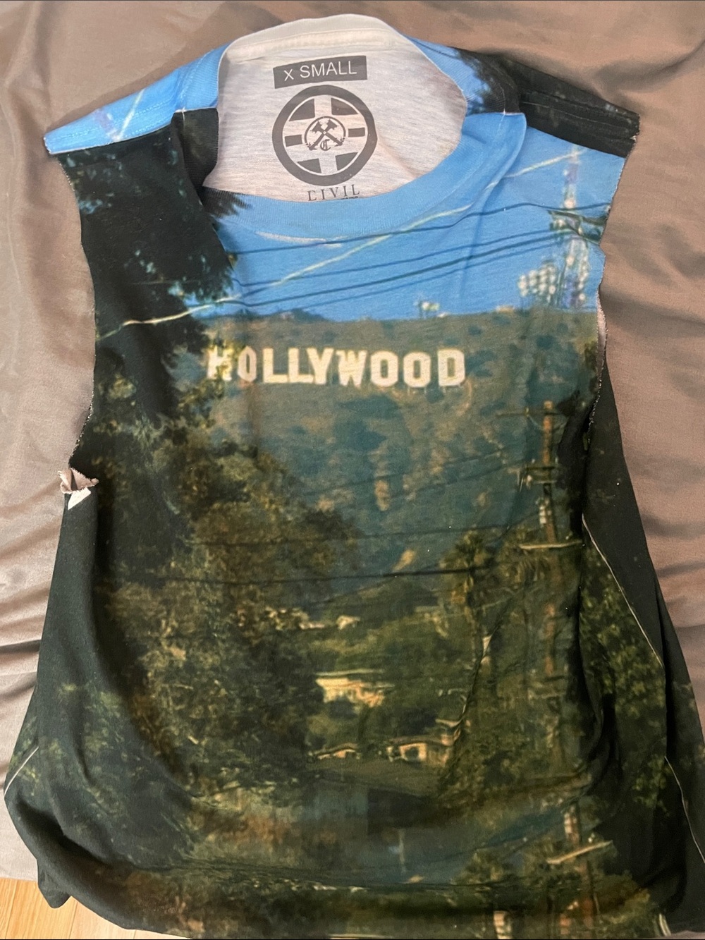 Hollywood Graphic Sleeveless Top in Blue/Black - X-Small